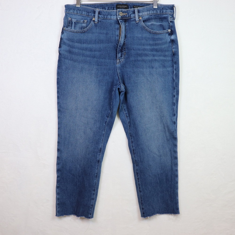 BANANA REPUBLIC Blue High-Rise Slim Raw‎ Hem Premium Denim Jeans 33